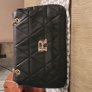 Rampage Quilted Black Shoulder Bag with Gold Hardware